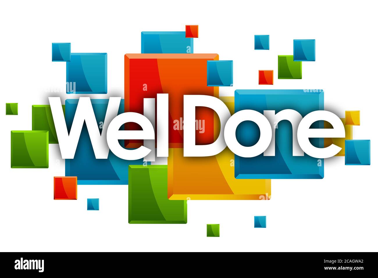 well done word in rectangles and white background Stock Photo