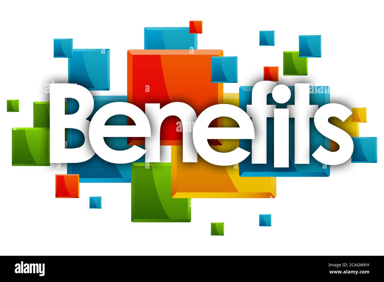 benefits word in rectangles background Stock Photo