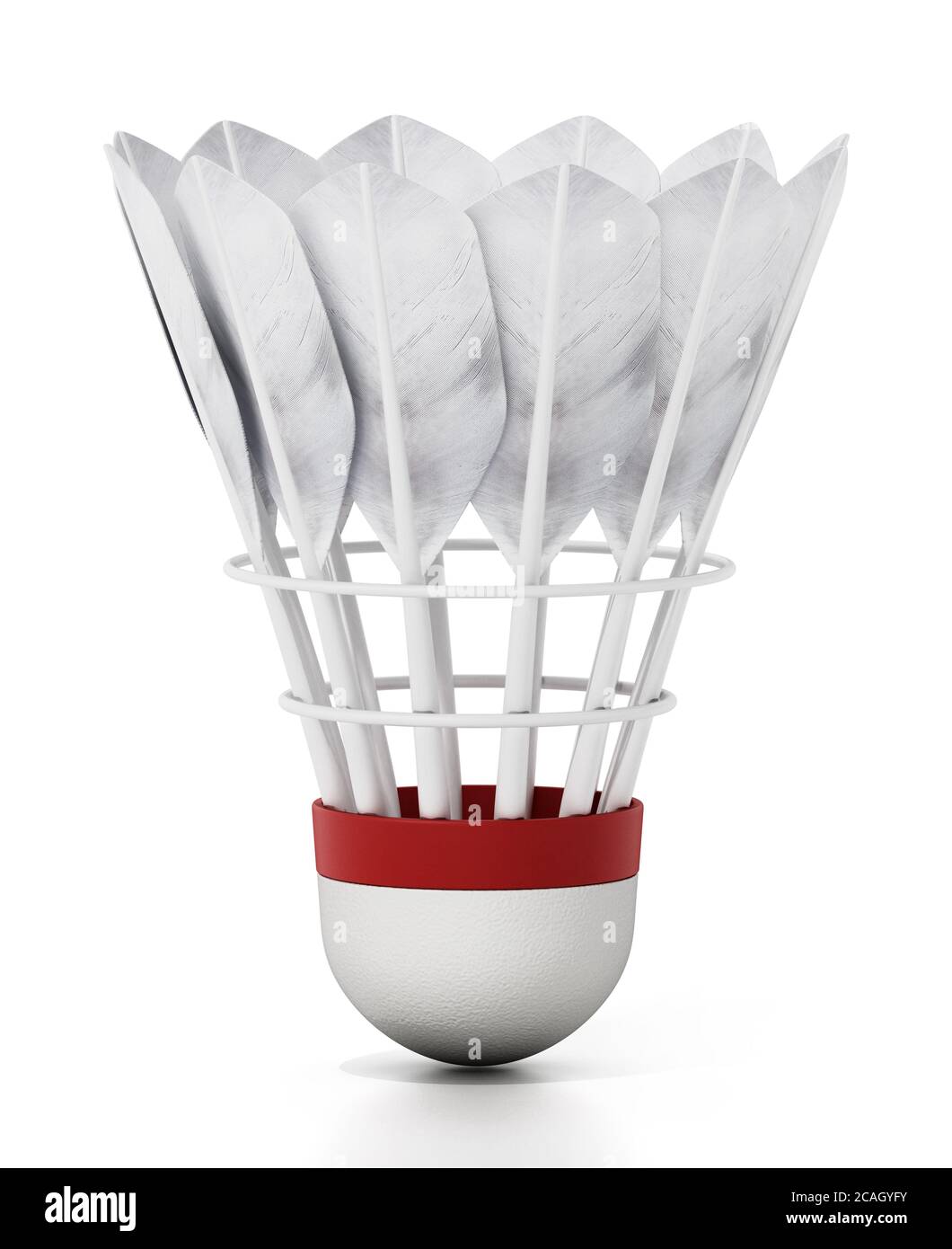 Badminton shuttlecock and rackets isolated on white background. 3D ...