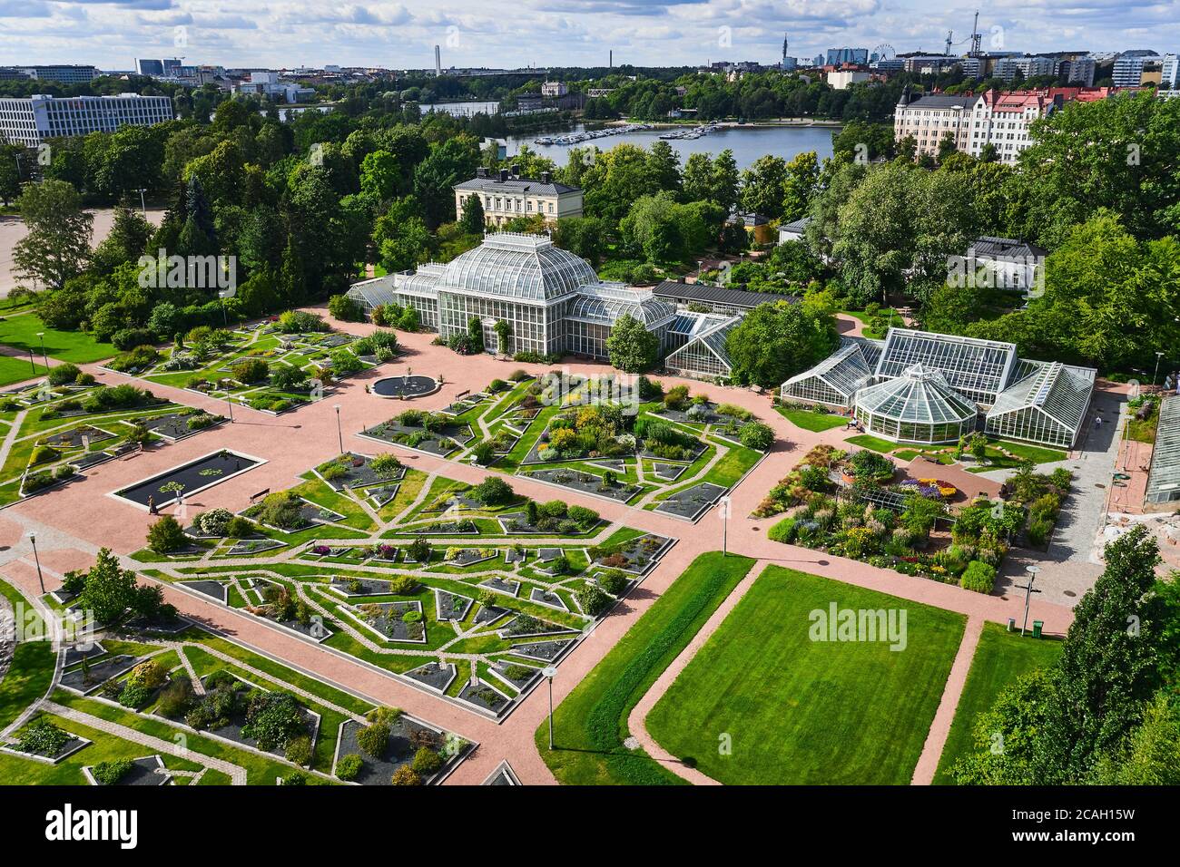 Helsinki, Finland - August 1, 2020: Aerial view of the Kaisaniemi Botanic Garden. Stock Photo