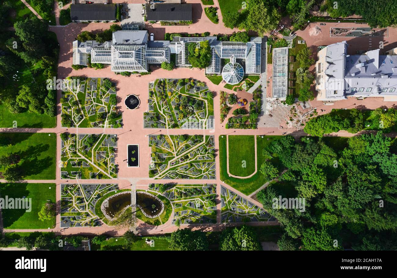 Helsinki, Finland - August 1, 2020: Aerial view of the Kaisaniemi Botanic Garden. Stock Photo