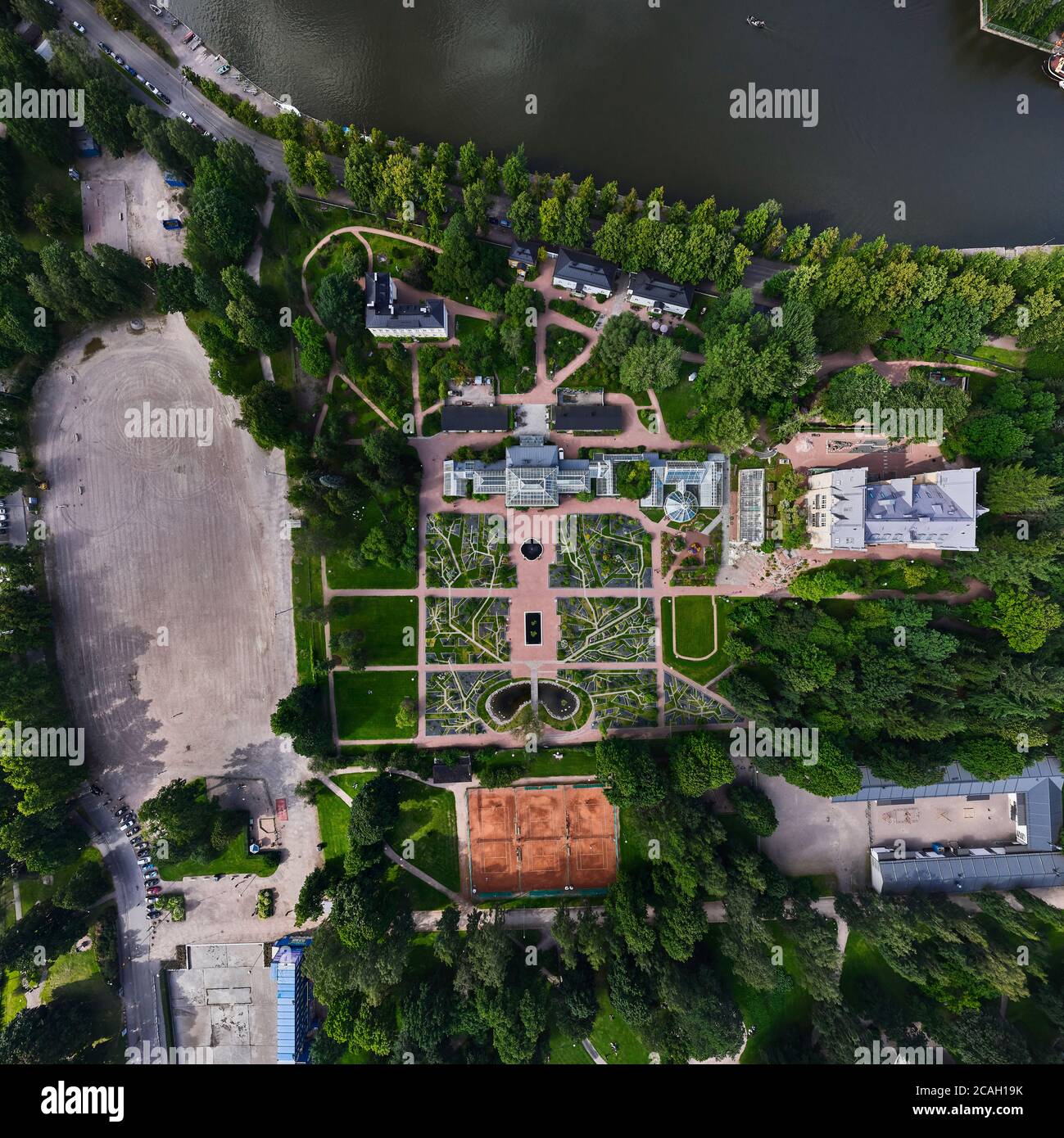 Helsinki, Finland - August 1, 2020: Aerial view of the Kaisaniemi Botanic Garden Stock Photo
