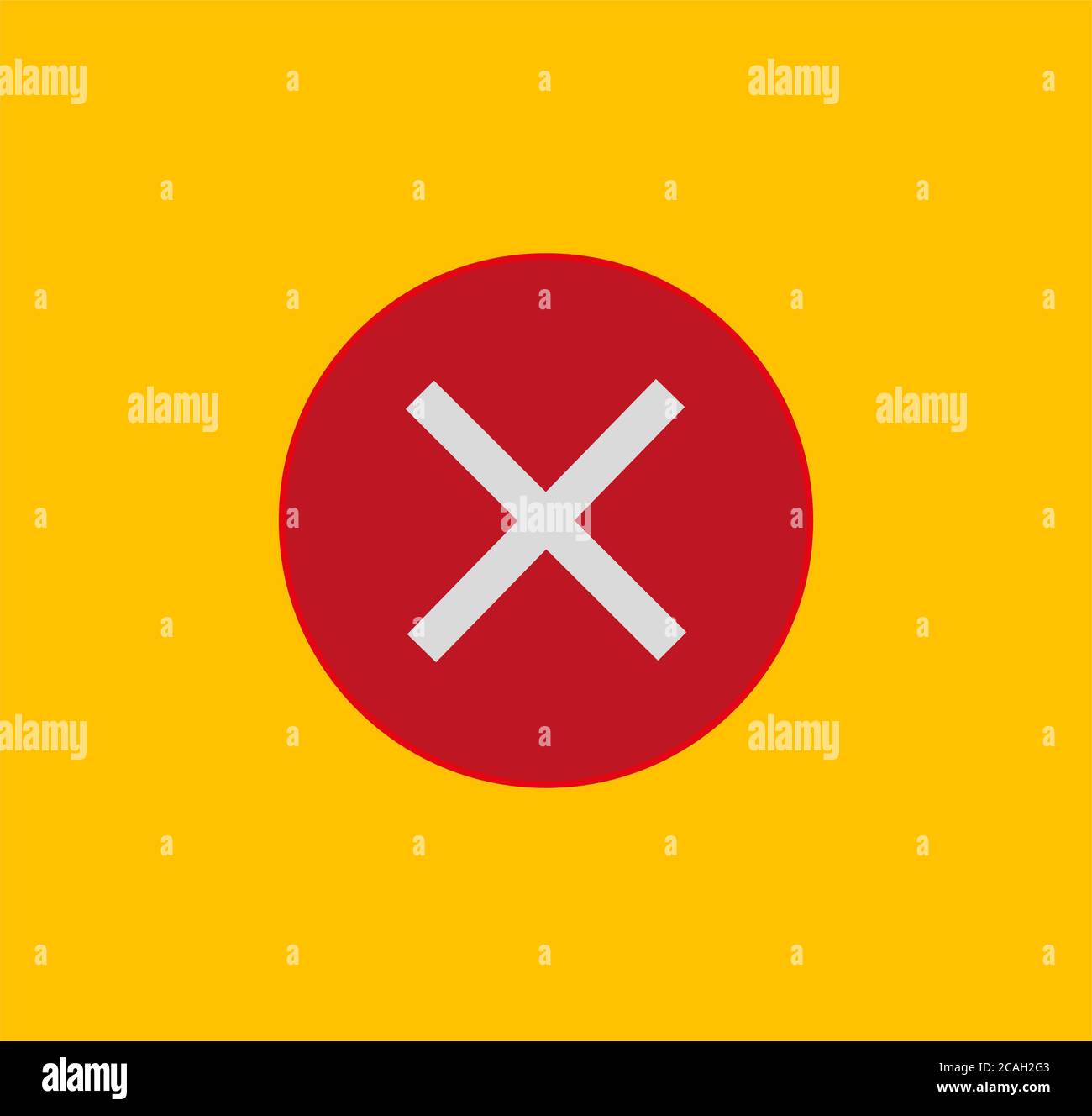 Illustration of a red X mark icon isolated on a yellow background Stock