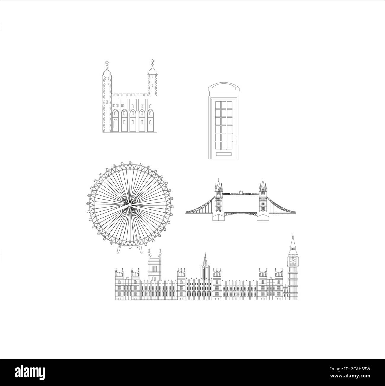 Black and white set of landmark icons Stock Photo - Alamy