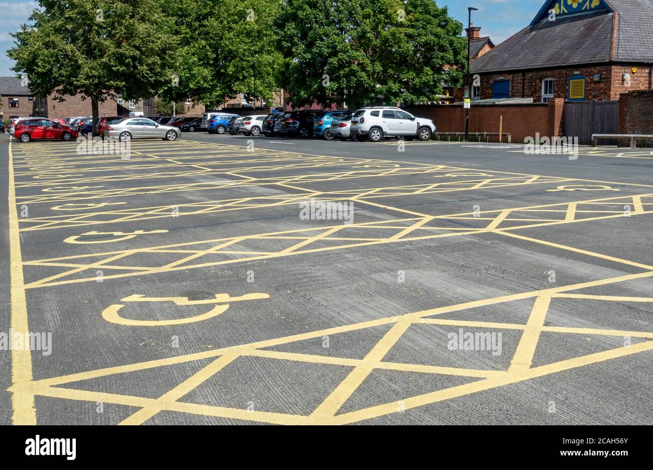 Disabled car parking space spaces in city town car park York North Yorkshire England UK United Kingdom GB Great Britain Stock Photo
