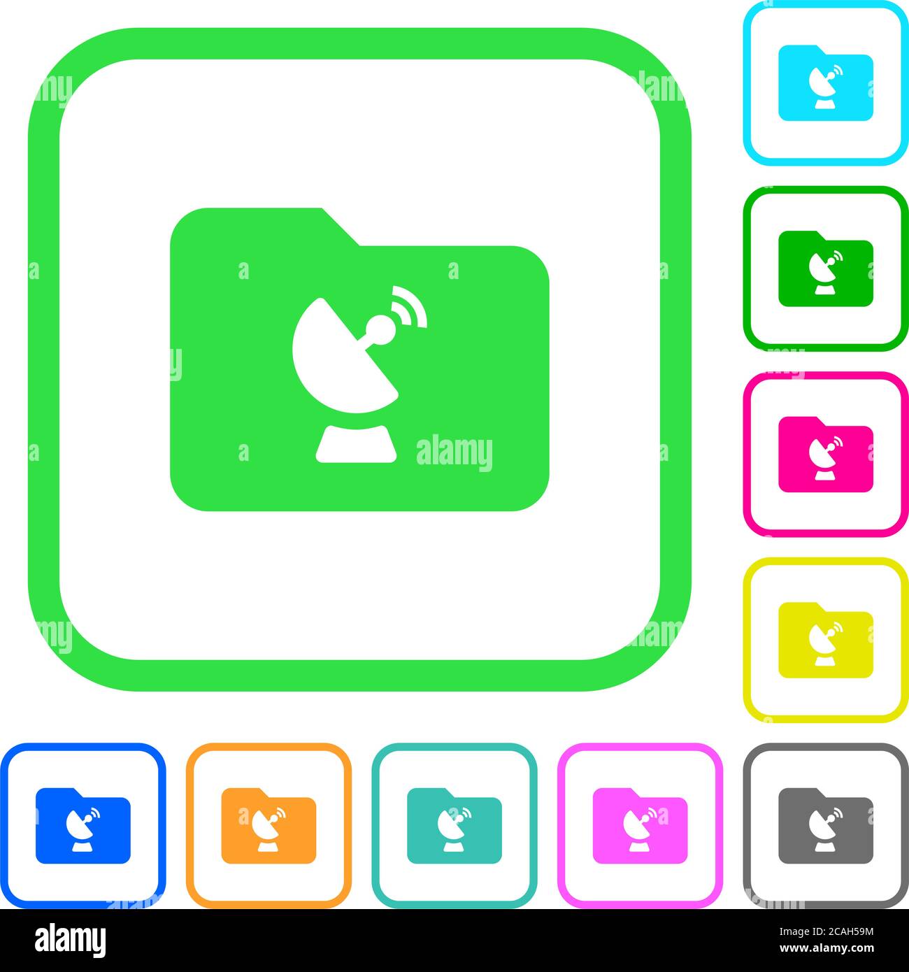 Remote folder vivid colored flat icons in curved borders on white background Stock Vector