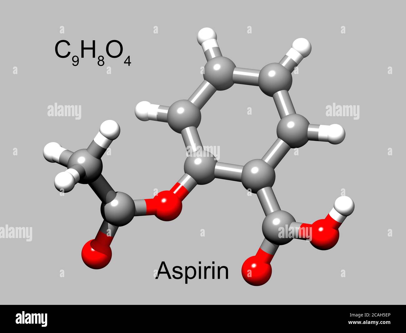 Structure of acetylsalicylic acid or aspirin, a 3D ball-and-stick model, grey background Stock Photo - Alamy