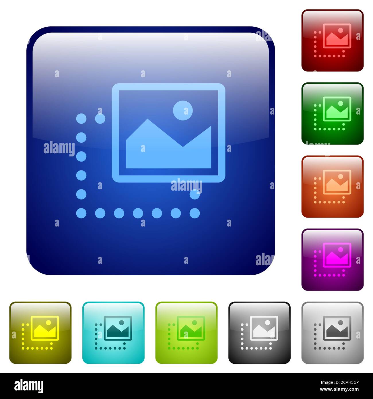 Drag image to top right icons in rounded square color glossy button set ...