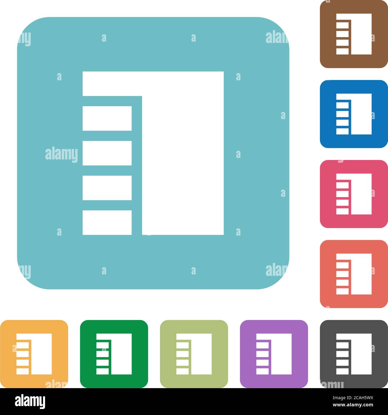 Vertical tabbed layout active white flat icons on color rounded square backgrounds Stock Vector