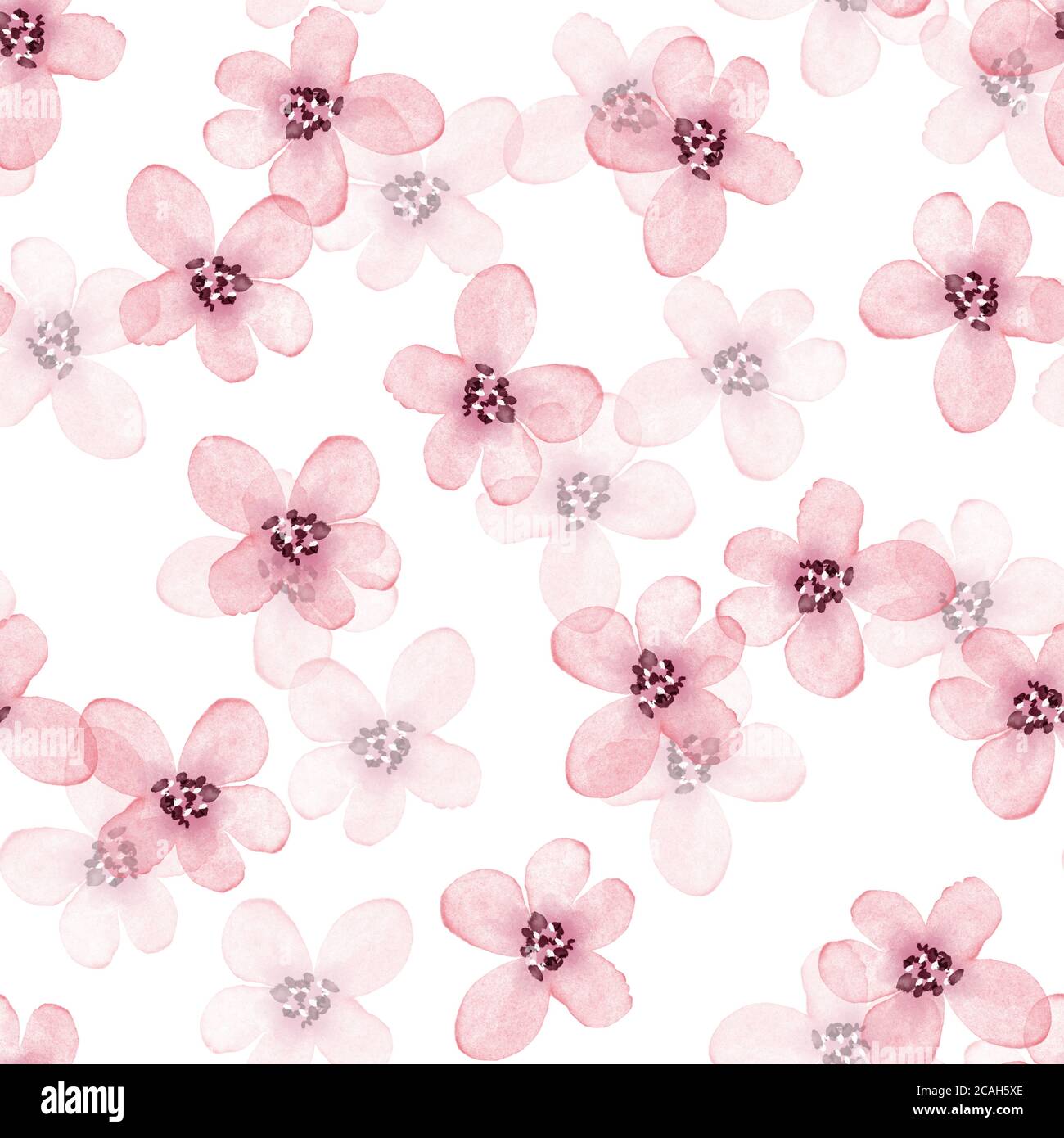 little cute watercolor flowers seamless pattern Stock Photo