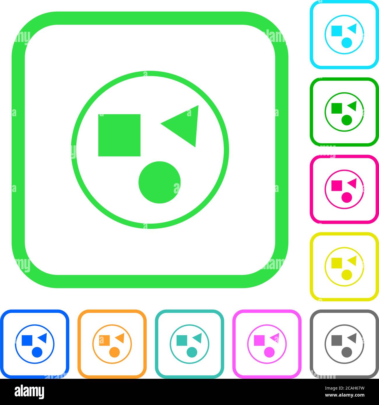 Grouping elements vivid colored flat icons in curved borders on white ...