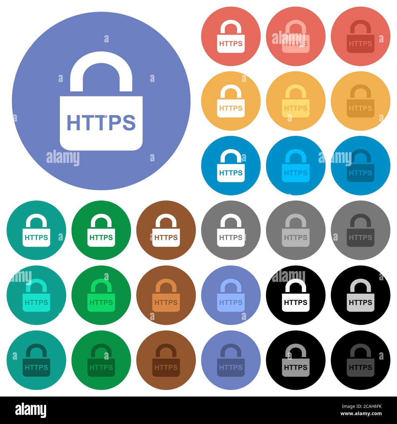 Secure http protocol multi colored flat icons on round backgrounds. Included white, light and dark icon variations for hover and active status effects Stock Vector