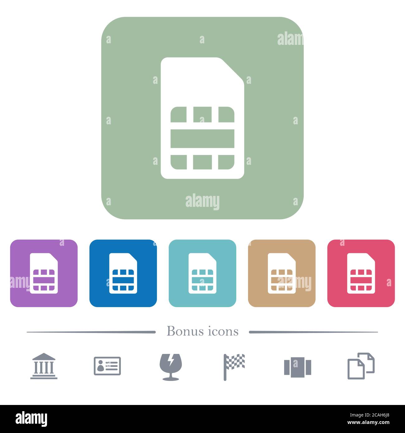 SIM card white flat icons on color rounded square backgrounds. 6 bonus ...