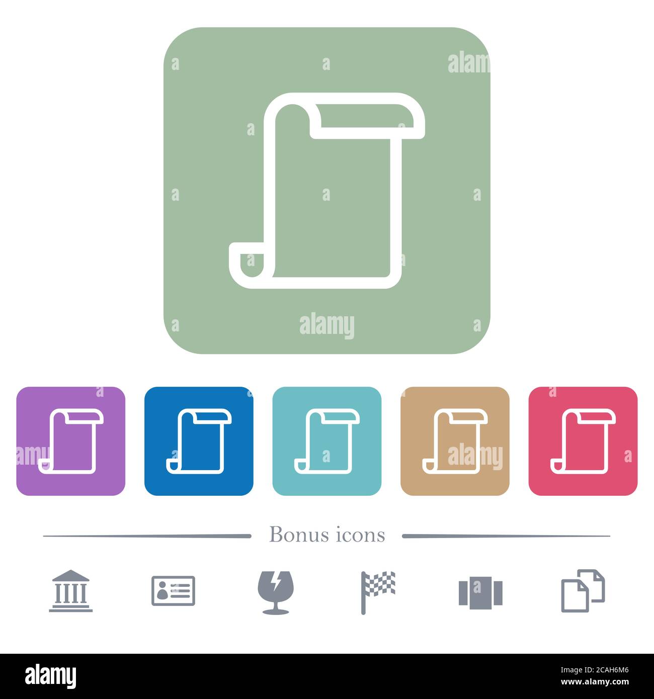 Blank paper scroll white flat icons on color rounded square backgrounds ...
