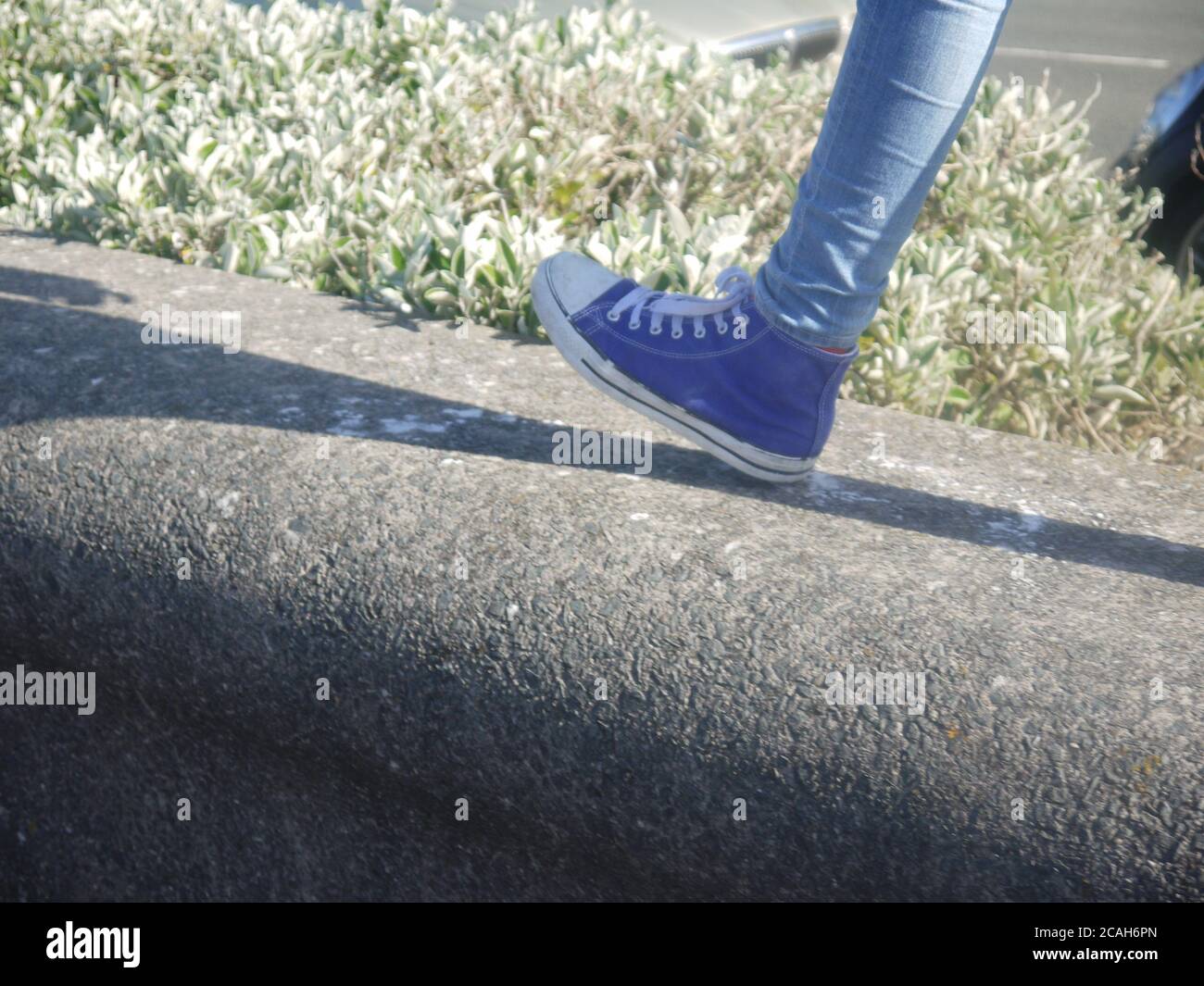 Girl Walking Along the Sea Wall Stock Photo