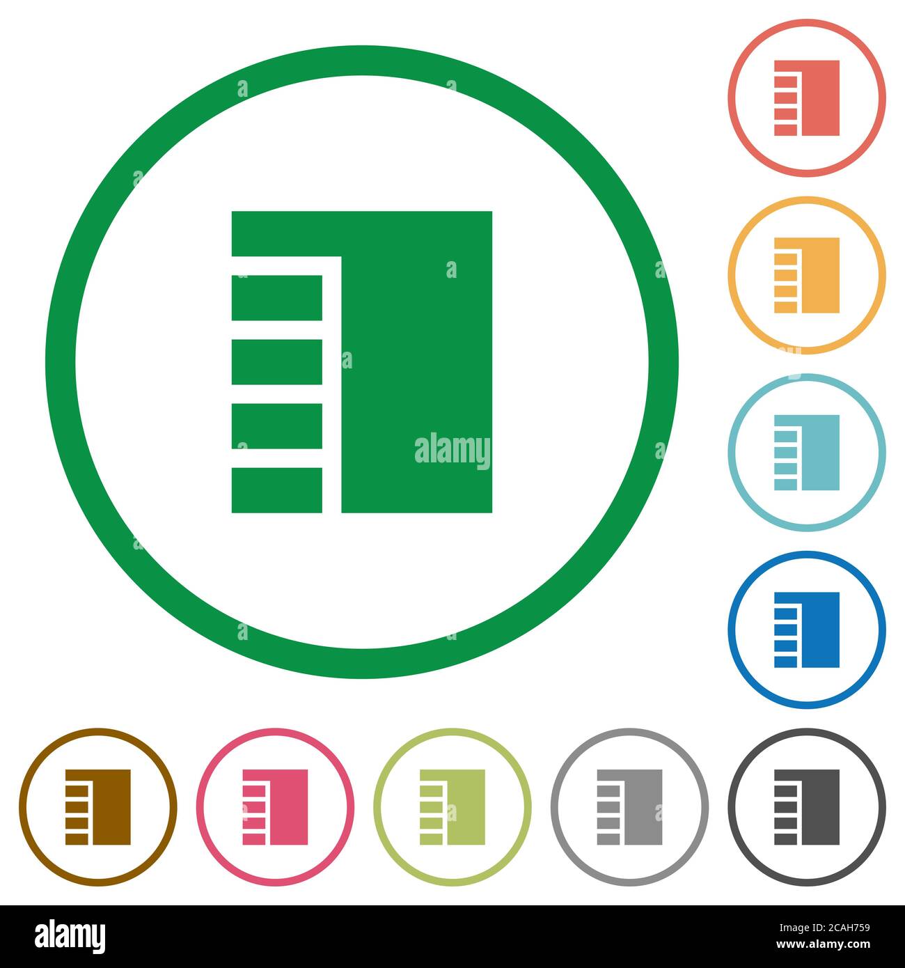 Vertical tabbed layout active flat color icons in round outlines on ...