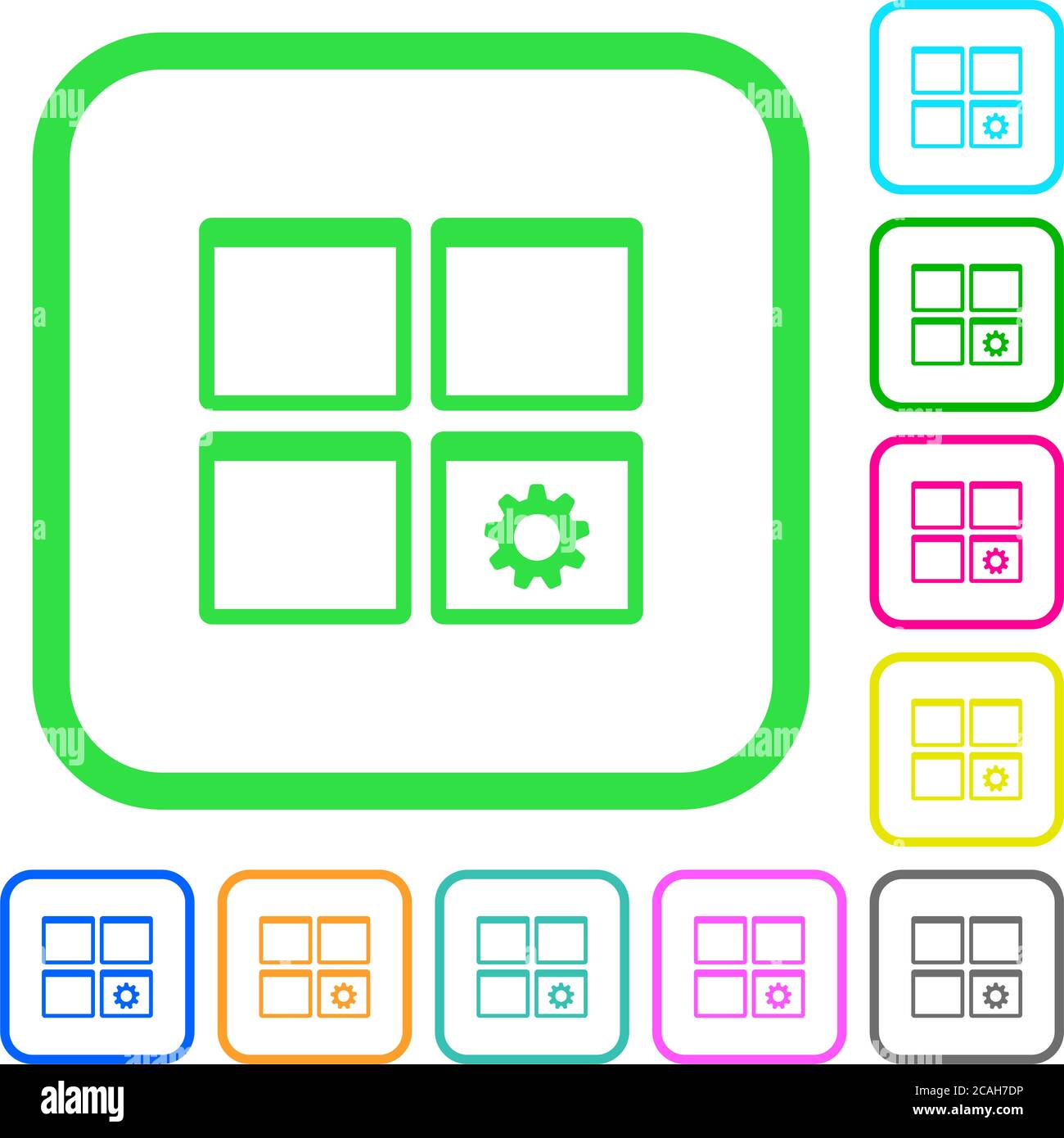 Dashboard settings vivid colored flat icons in curved borders on white ...