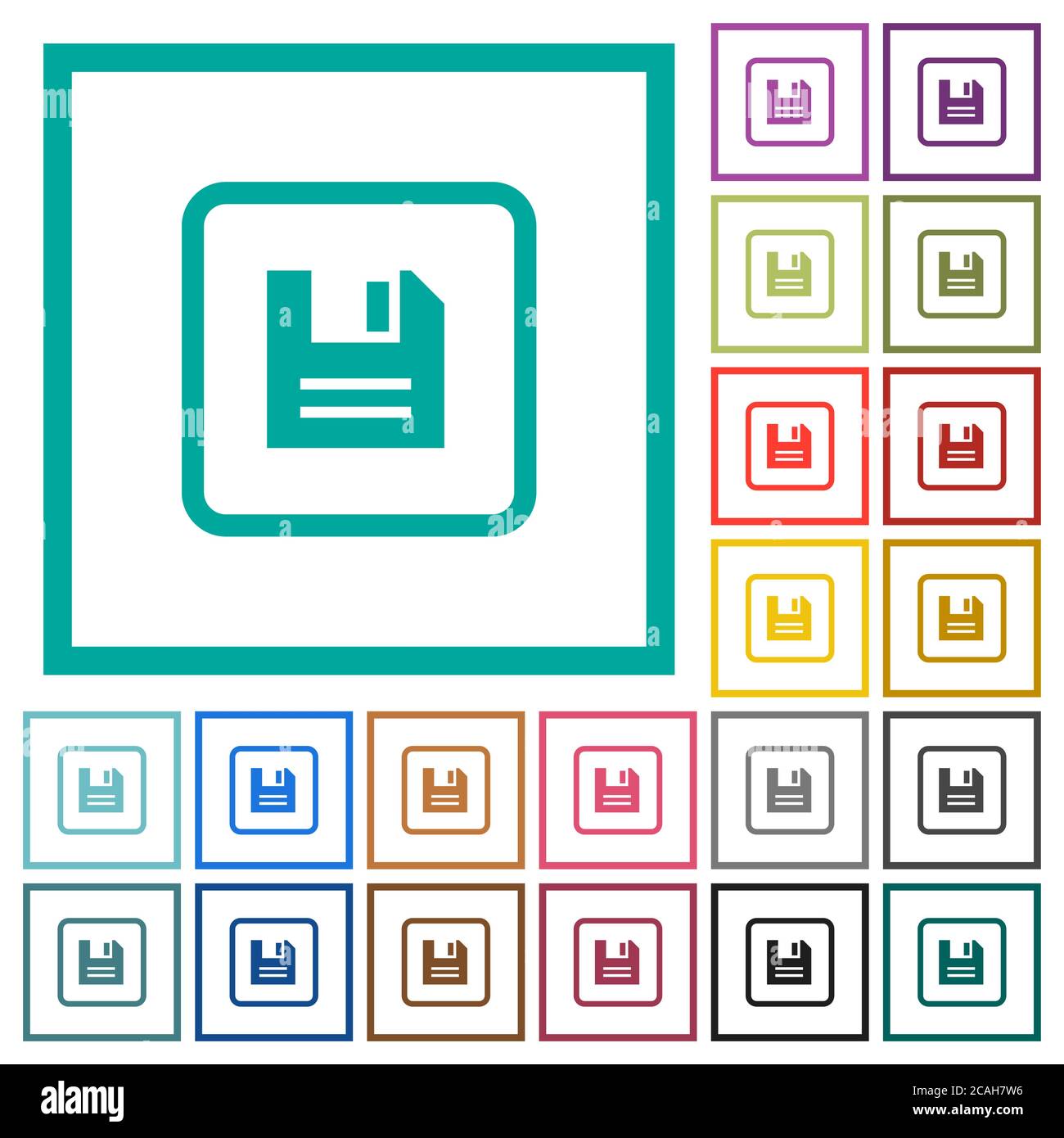 Save object flat color icons with quadrant frames on white background ...