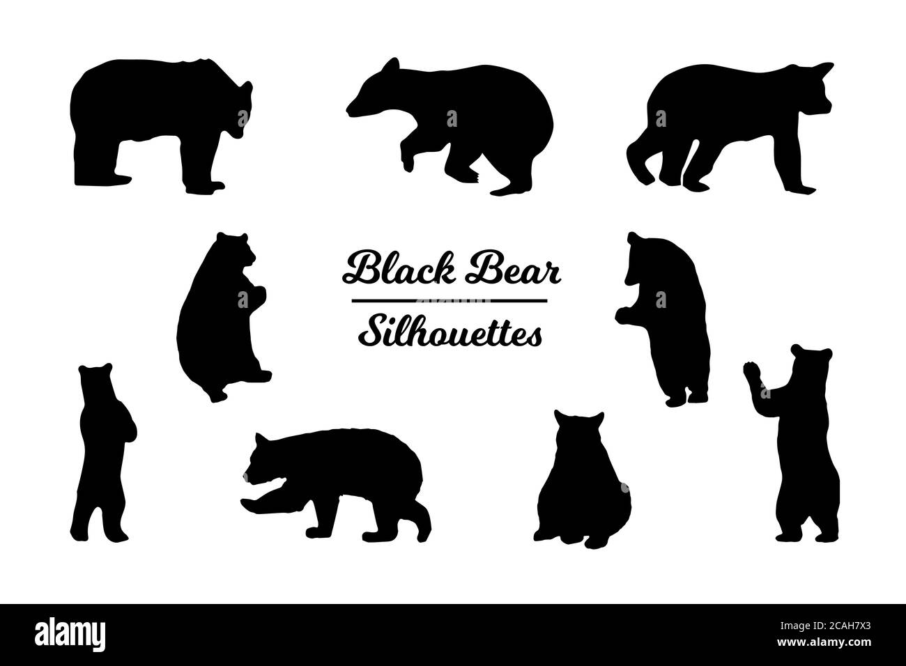 Black bear animal silhouettes. Black and white outline. Stock Photo
