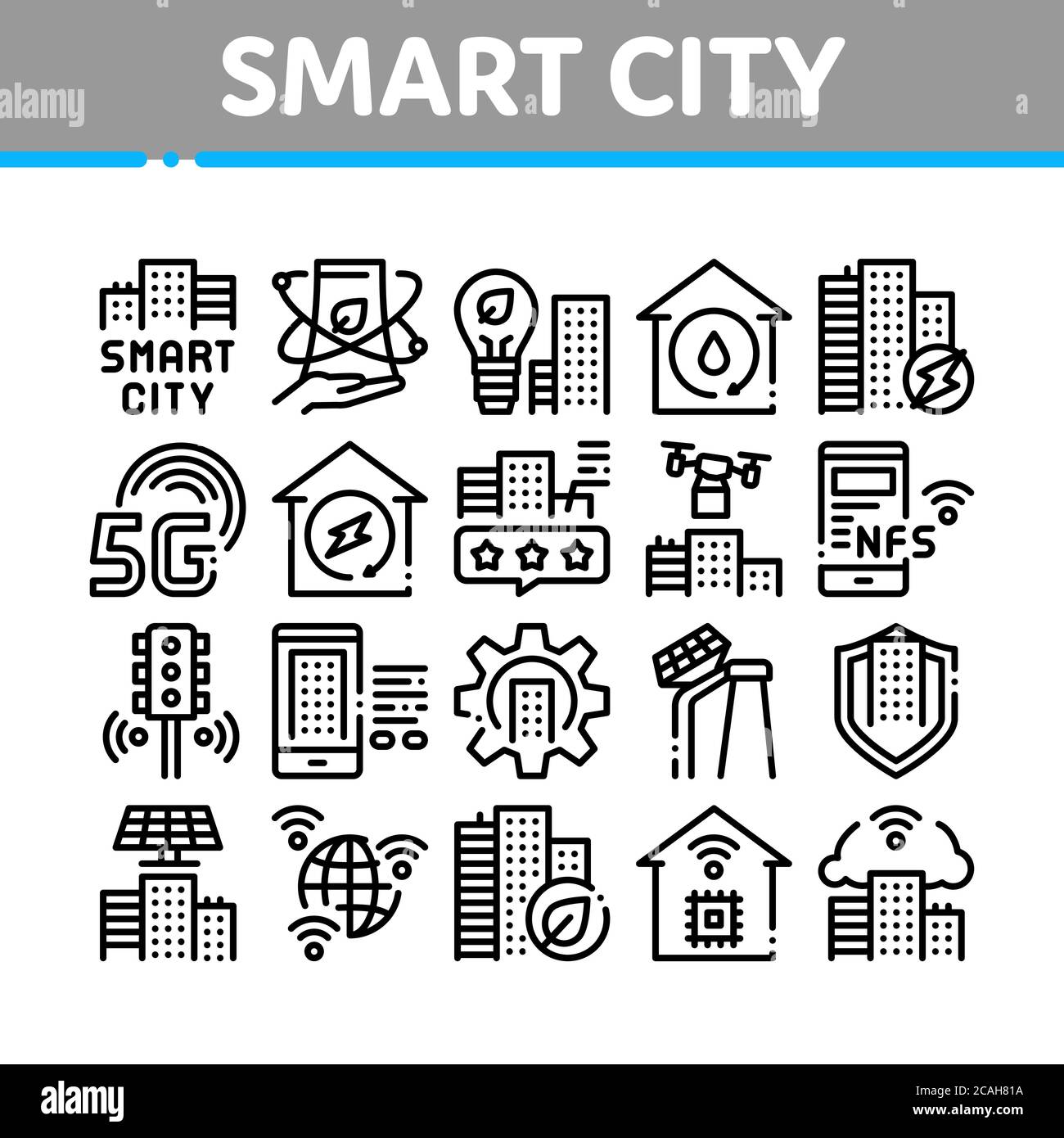 Smart City Technology Collection Icons Set Vector Stock Vector Image ...