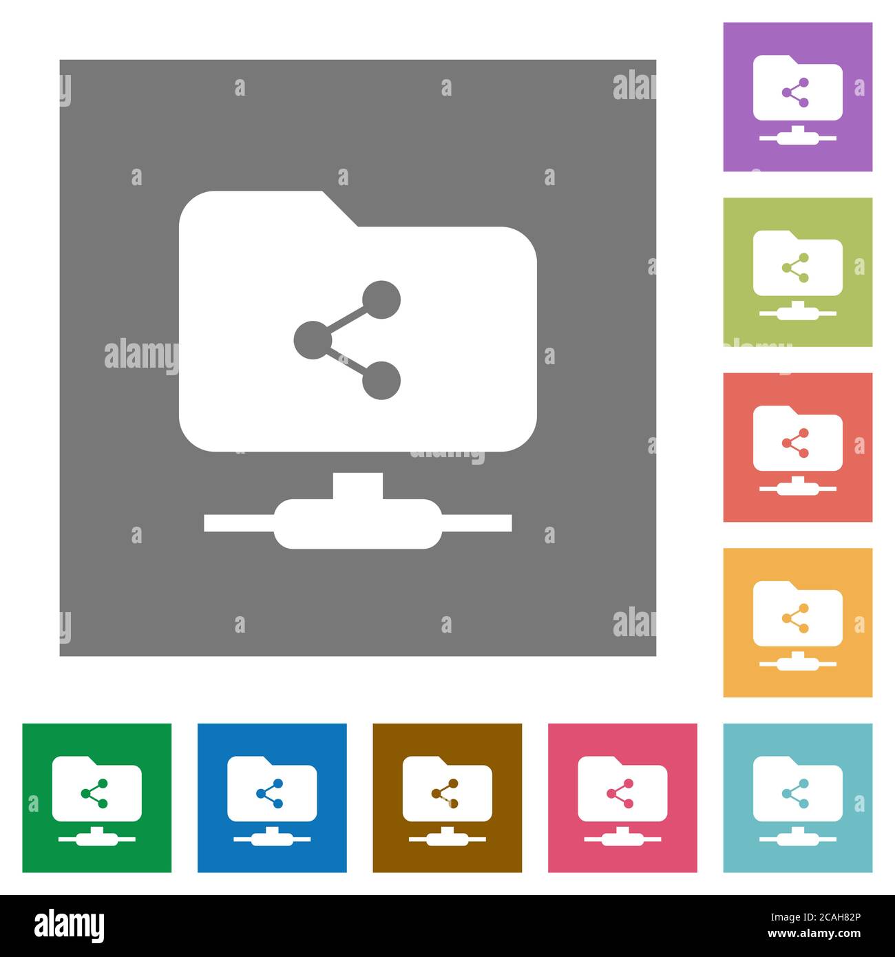 FTP share flat icons on simple color square backgrounds Stock Vector