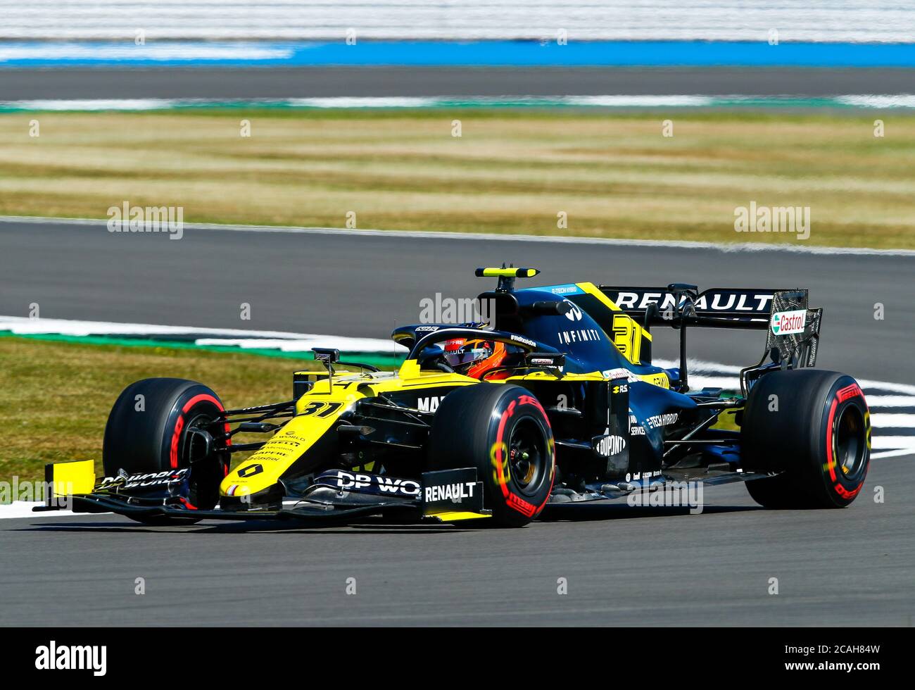 Renault's Esteban Ocon during the first practice session of the 70th Anniversary Formula One Grand Prix at Silverstone Race circuit, Northampton. Stock Photo