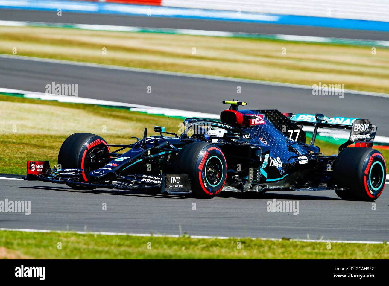 Mercedes driver Valtteri Bottas during the first practice session of the 70th Anniversary Formula One Grand Prix at Silverstone Race circuit, Northampton. Stock Photo