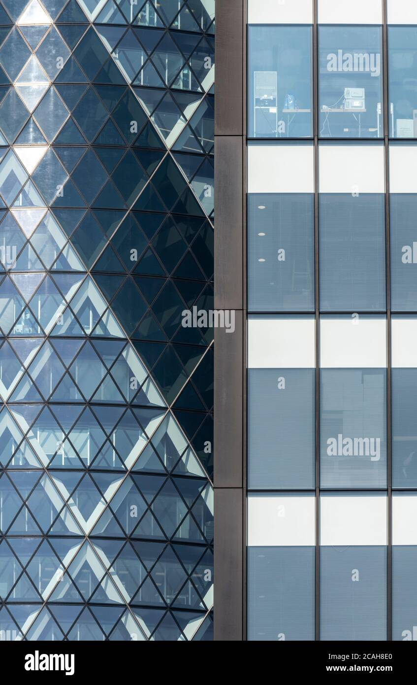 Detail of the Gherkin diagonal grid. 30 St Mary Axe, London, United Kingdom. Architect: Foster + Partners, 2004. Stock Photo