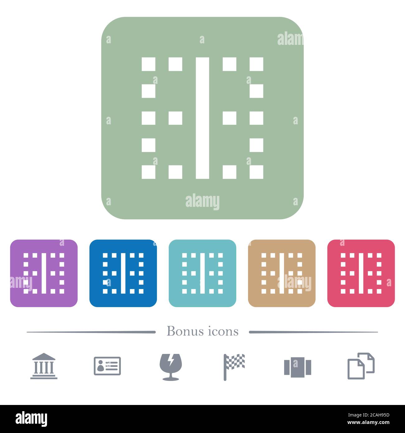 Vertical border white flat icons on color rounded square backgrounds. 6 ...
