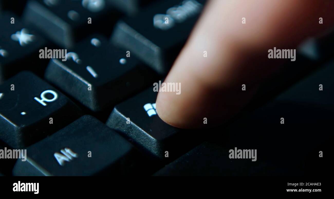 Black computer keyboard super close up stock footage. Black computer enter keys Stock Photo