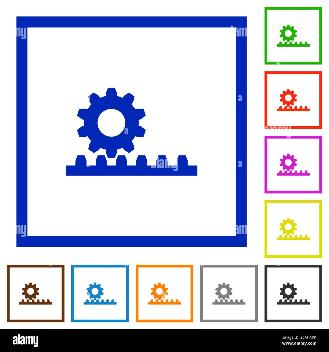 Cogwheel with rack pinion flat color icons in square frames on white background Stock Vector