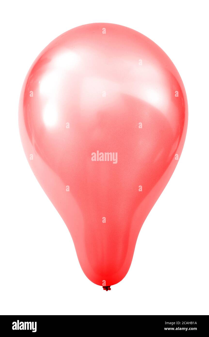 Red Glossy Balloon With Curved Ribbon Rope Isolated On White