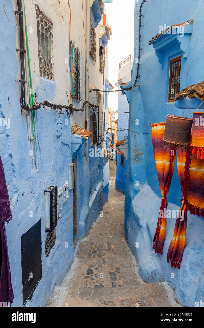 Typical Moroccan architecture and exotic streets in Chefchaouen, blue city in Morocco Stock Photo