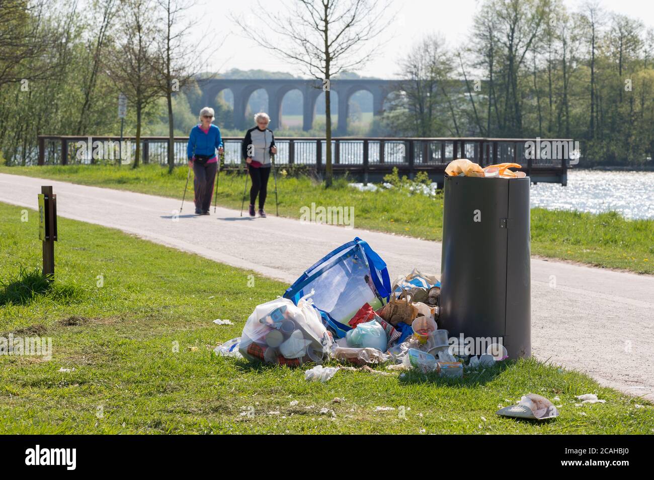 Litter overflowing from bins in Germany Stock Photo