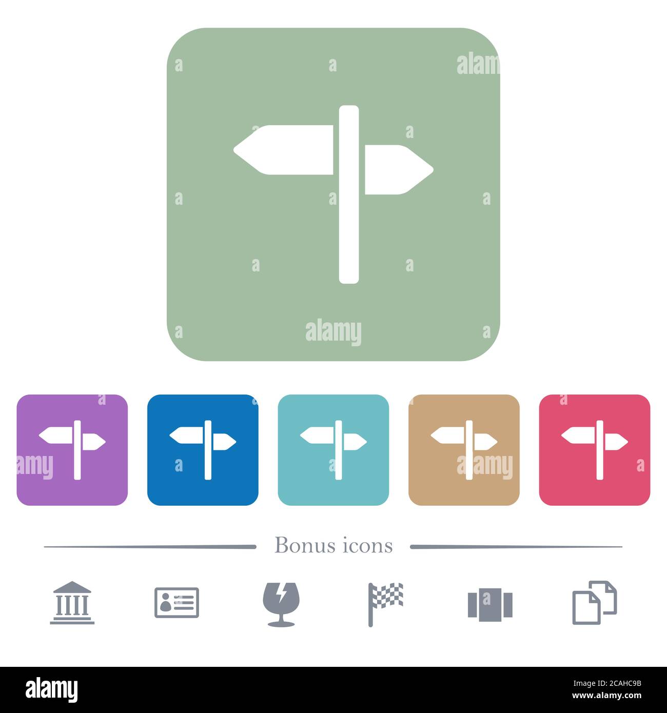 Signpost white flat icons on color rounded square backgrounds. 6 bonus ...