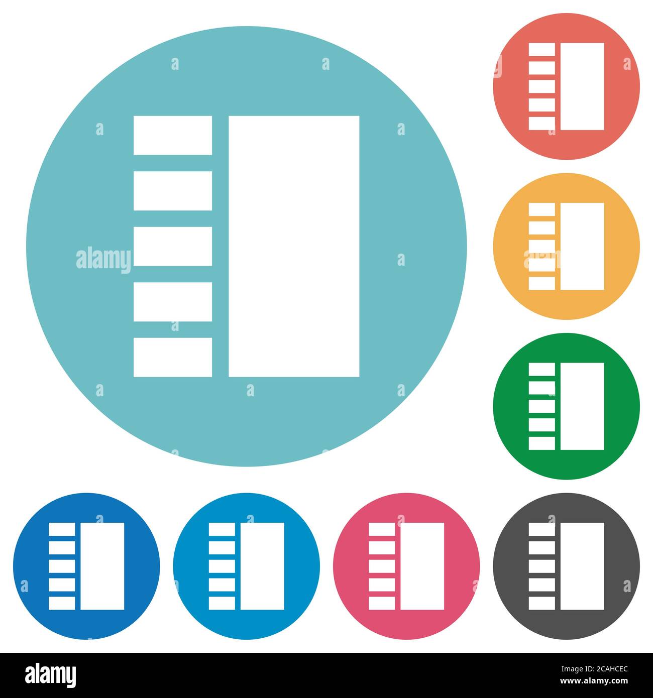 Vertical tabbed layout flat white icons on round color backgrounds Stock Vector