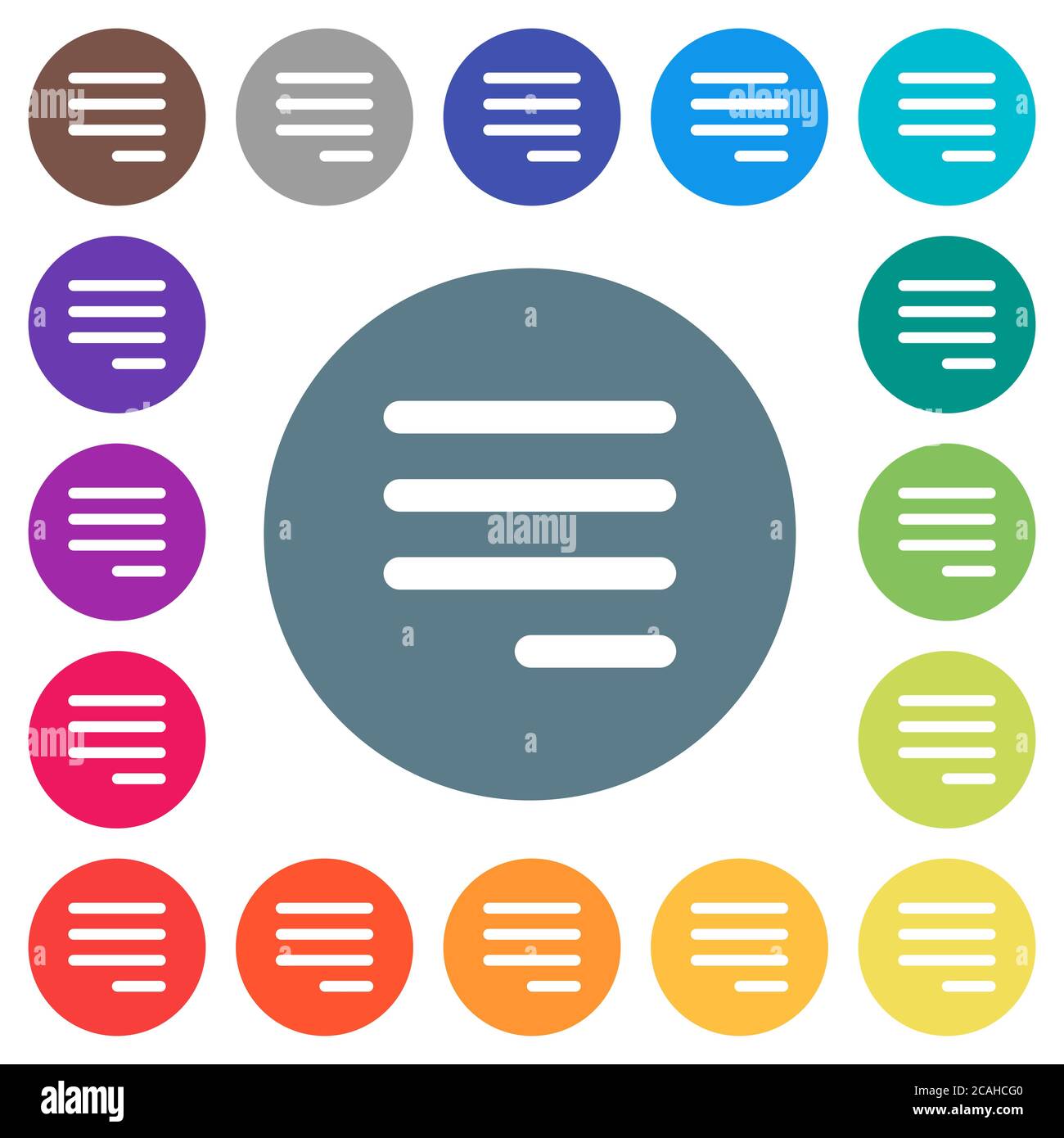 Text align justify last row right flat white icons on round color ...