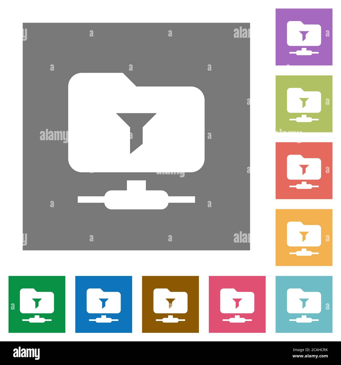 Filter FTP remote directory flat icons on simple color square backgrounds Stock Vector