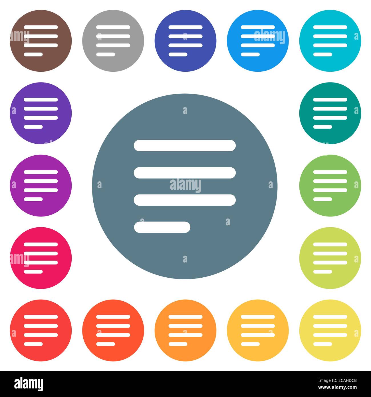 Text align justify last row left flat white icons on round color ...
