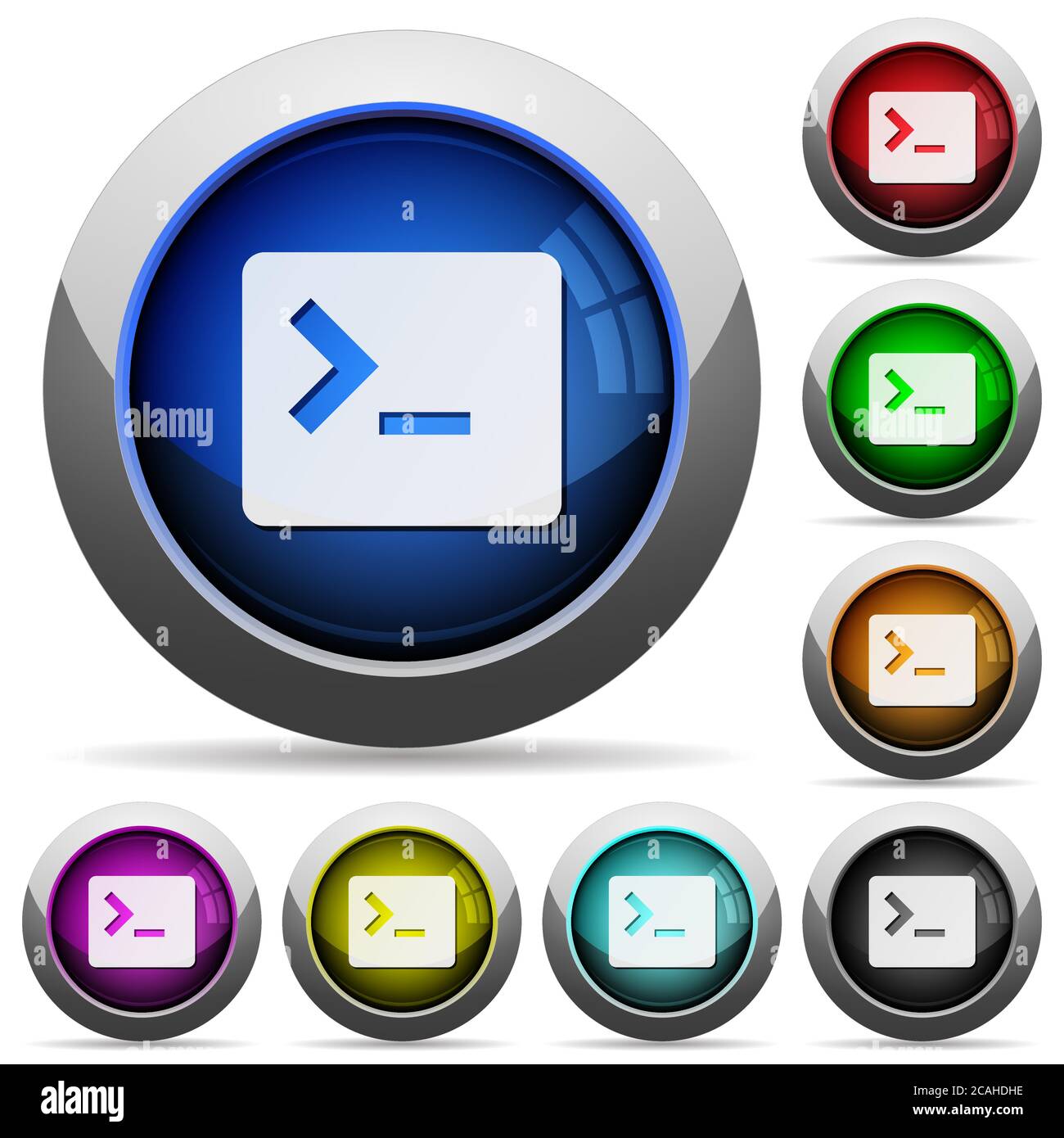 Command terminal icons in round glossy buttons with steel frames Stock ...
