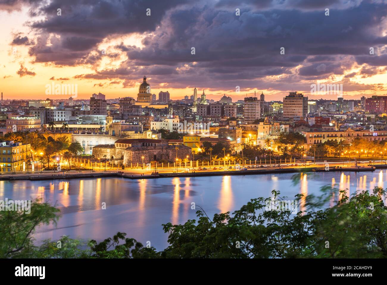 Havana, Cuba downtown skyline at dusk. Stock Photo