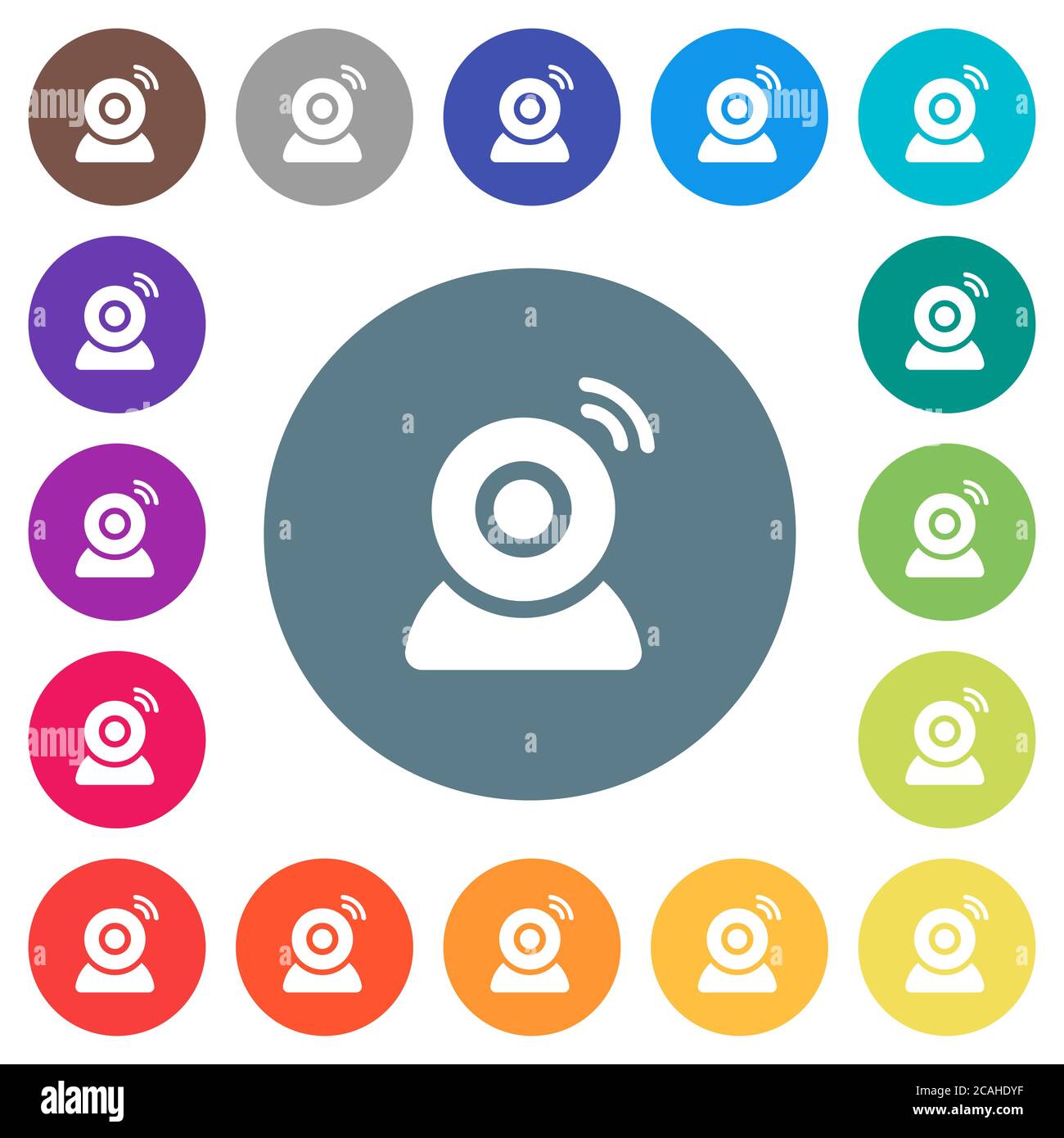 Wireless camera flat white icons on round color backgrounds. 17 ...