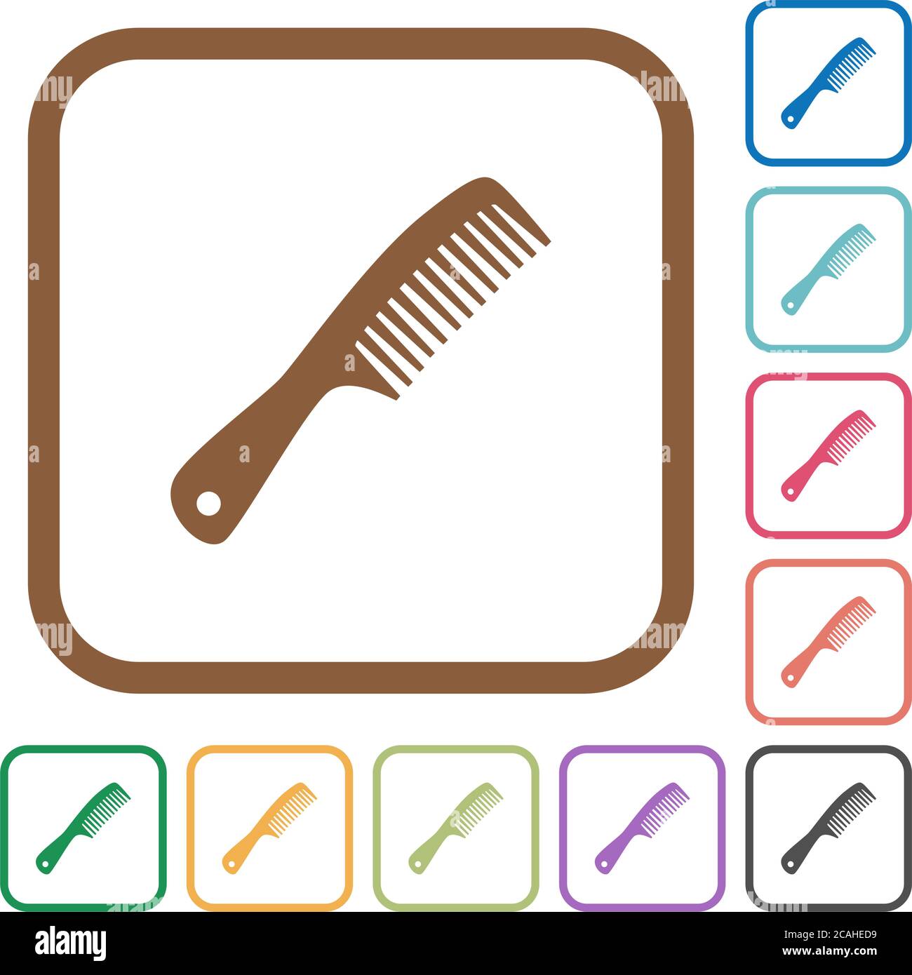 Comb with handle simple icons in color rounded square frames on white ...