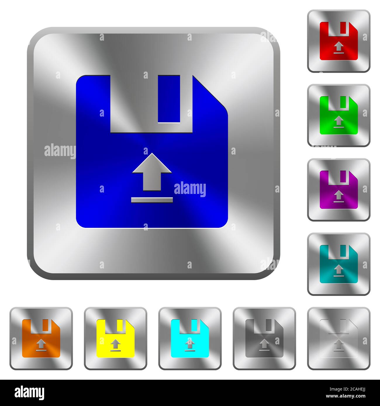 Upload file engraved icons on rounded square glossy steel buttons Stock ...