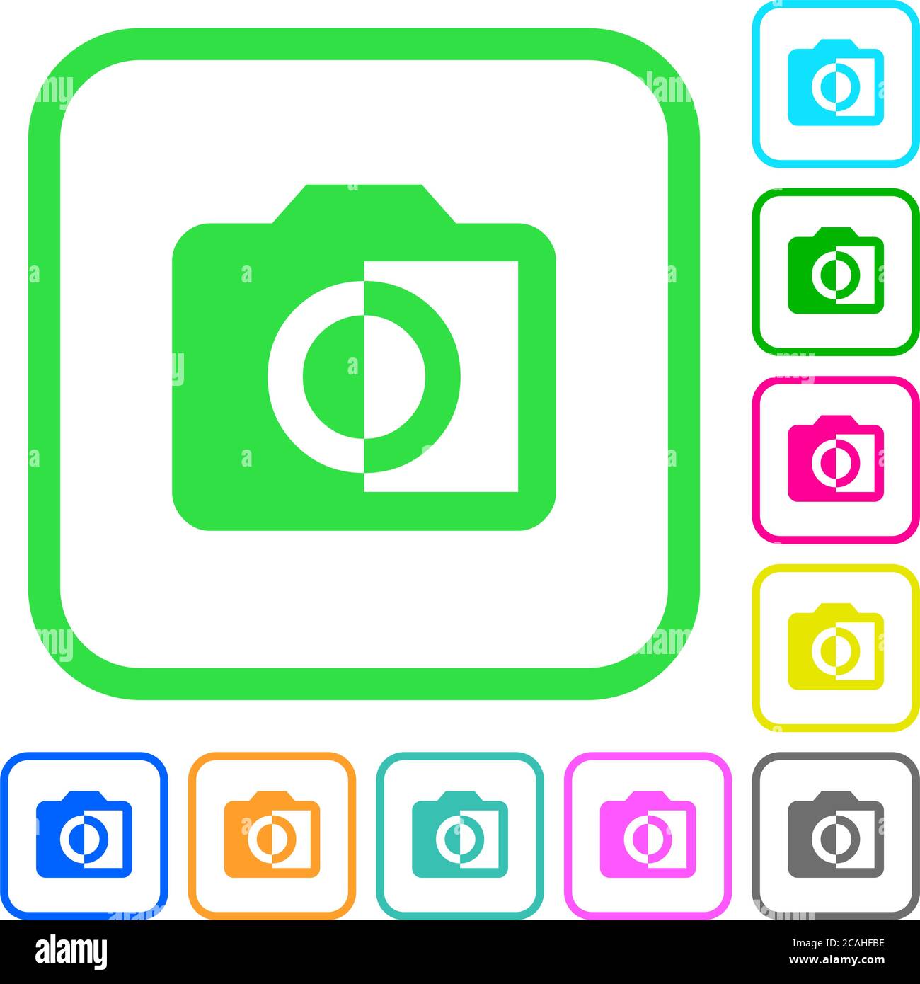 Monochrome photos vivid colored flat icons in curved borders on white ...