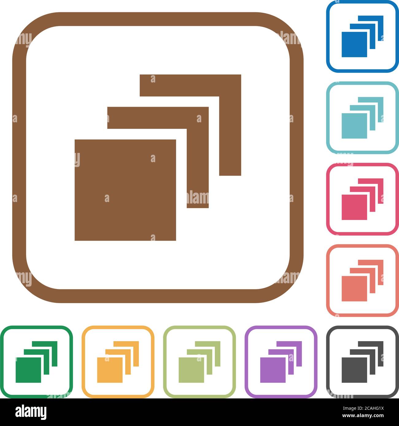 Multiple canvases simple icons in color rounded square frames on white background Stock Vector