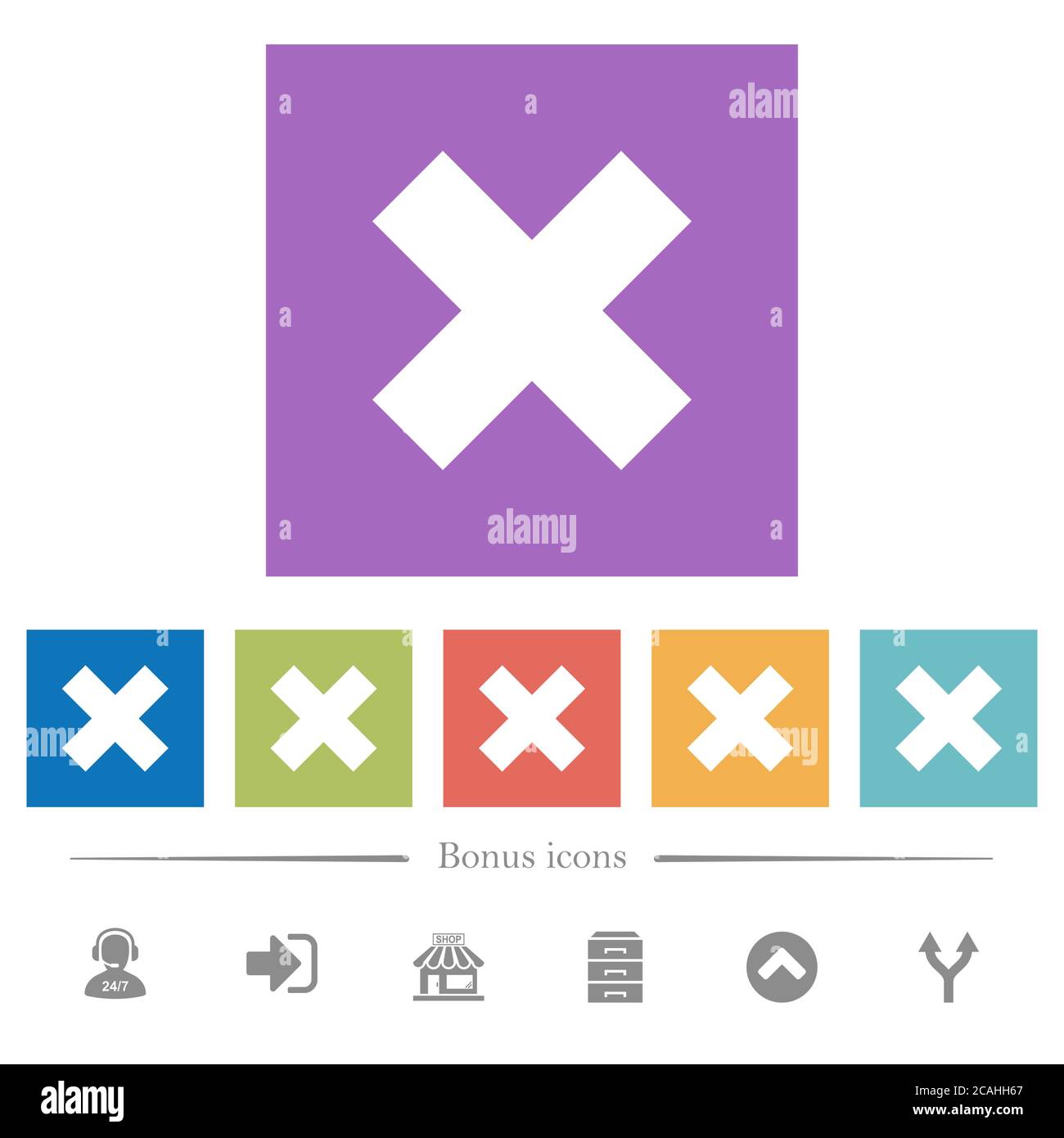 Cancel flat white icons in square backgrounds. 6 bonus icons included ...