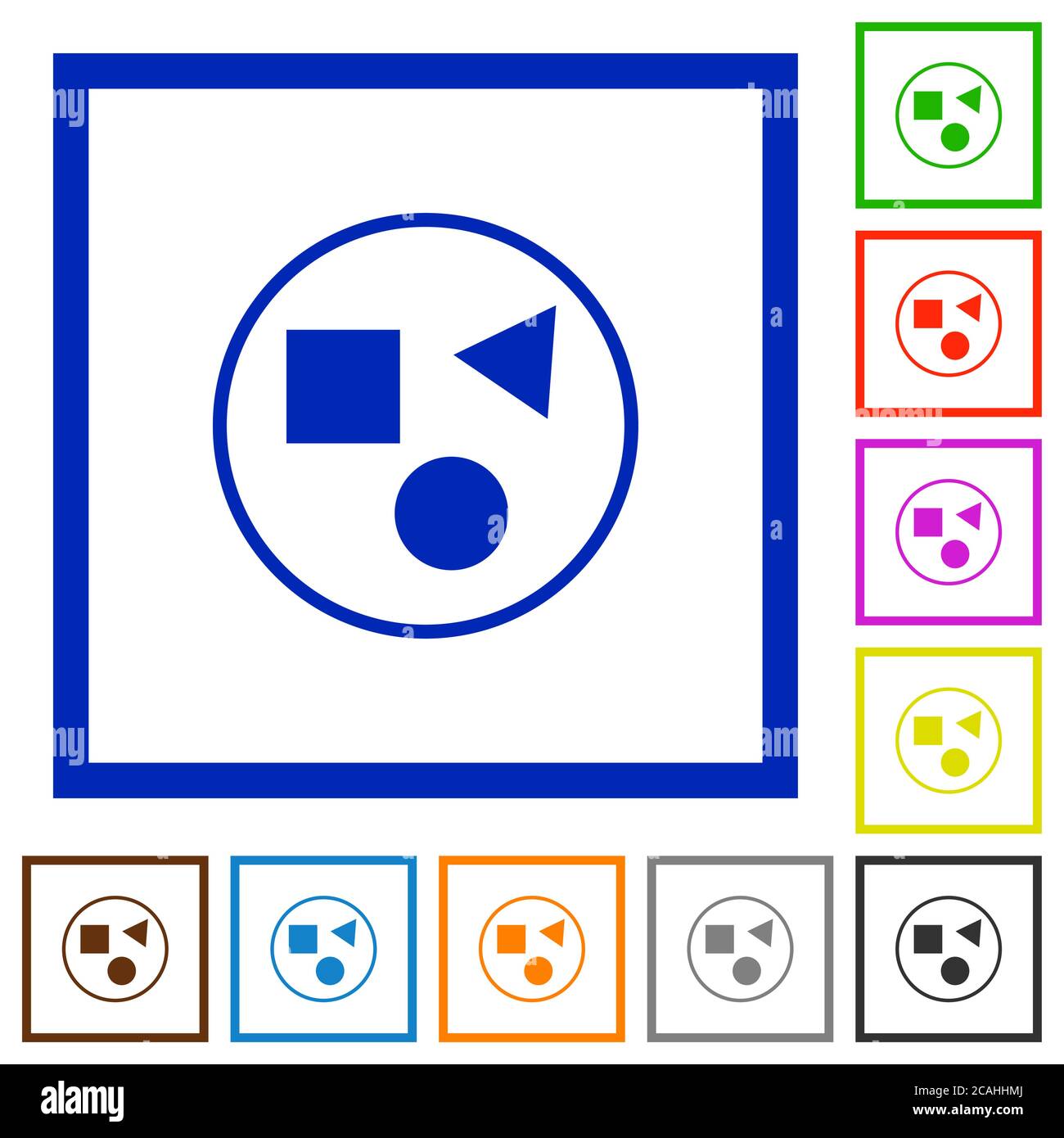 Grouping elements flat color icons in square frames on white background ...