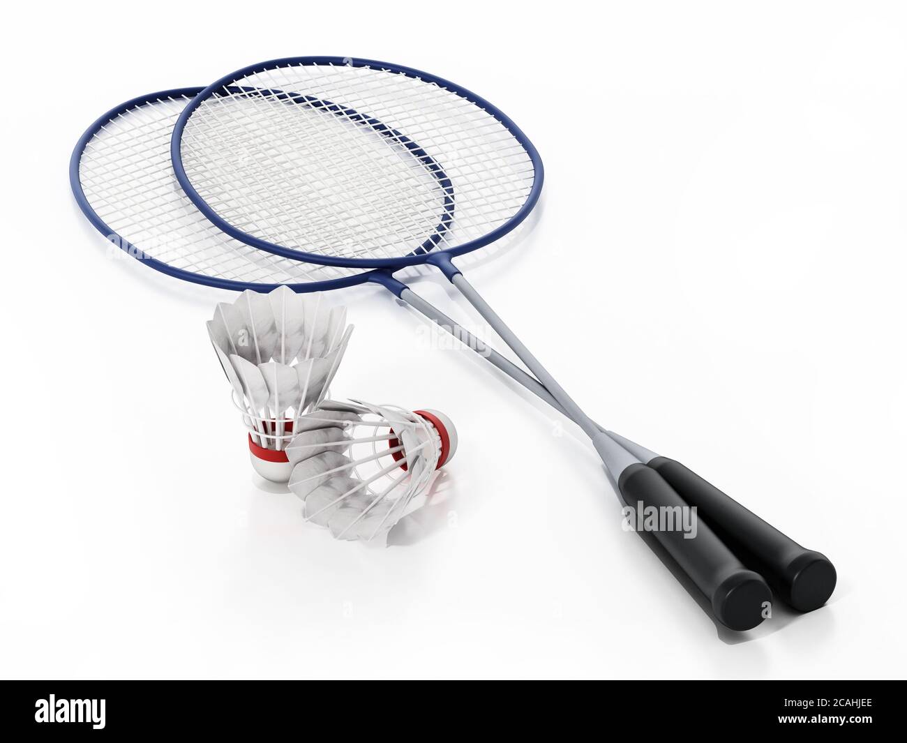 Badminton shuttlecocks and rackets isolated on white background. 3D  illustration Stock Photo - Alamy