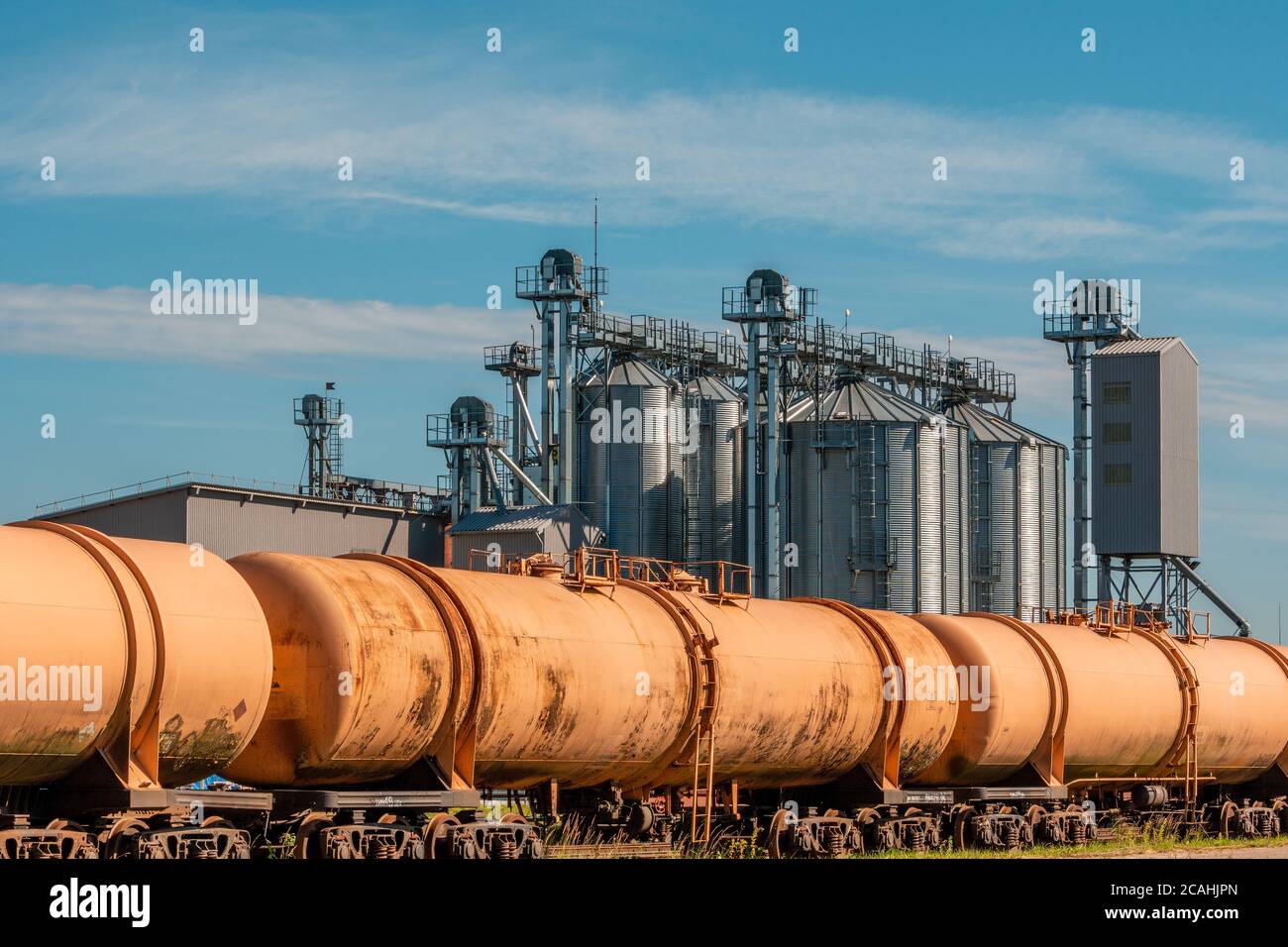 Railway tanks for mineral oil and other cargoes on the railroad Stock Photo